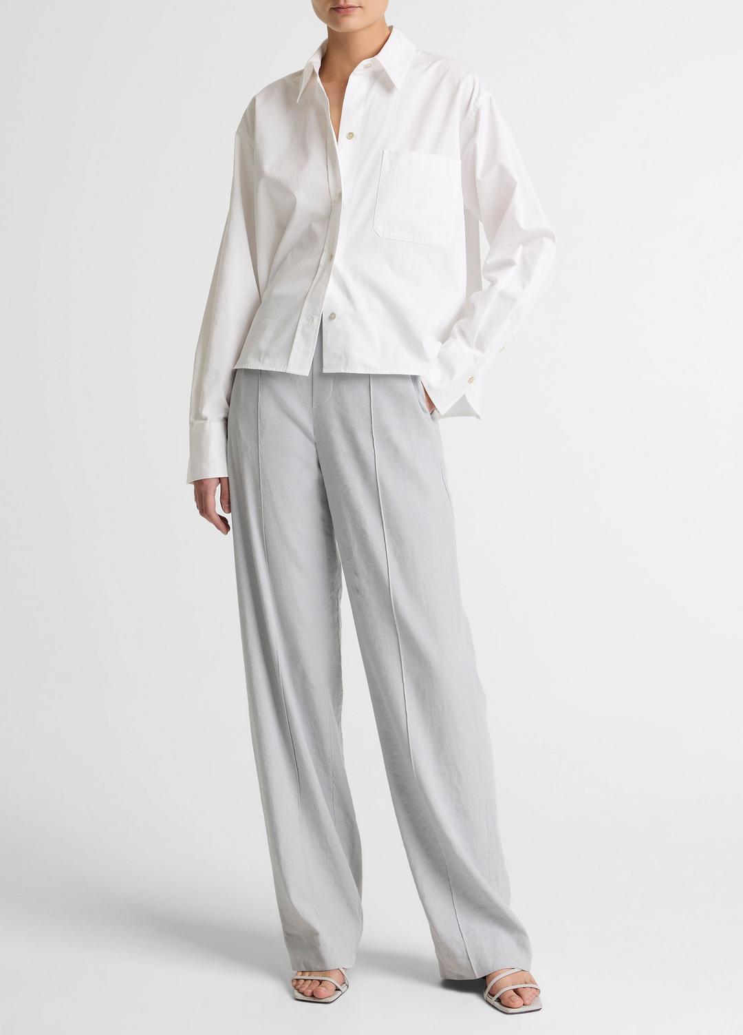 VINCE Women Cotton Cropped Button-Front Shirt in Long Sleeve