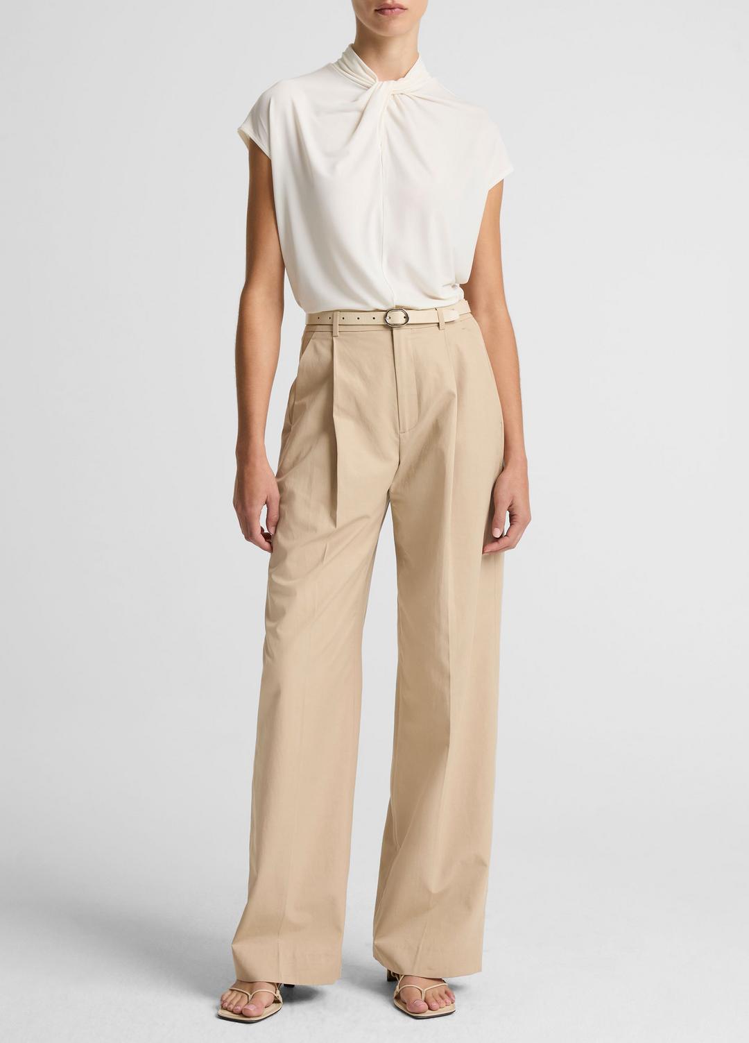 VINCE Women Twist-Neck Matte Jersey Cap-Sleeve Top in Short Sleeve