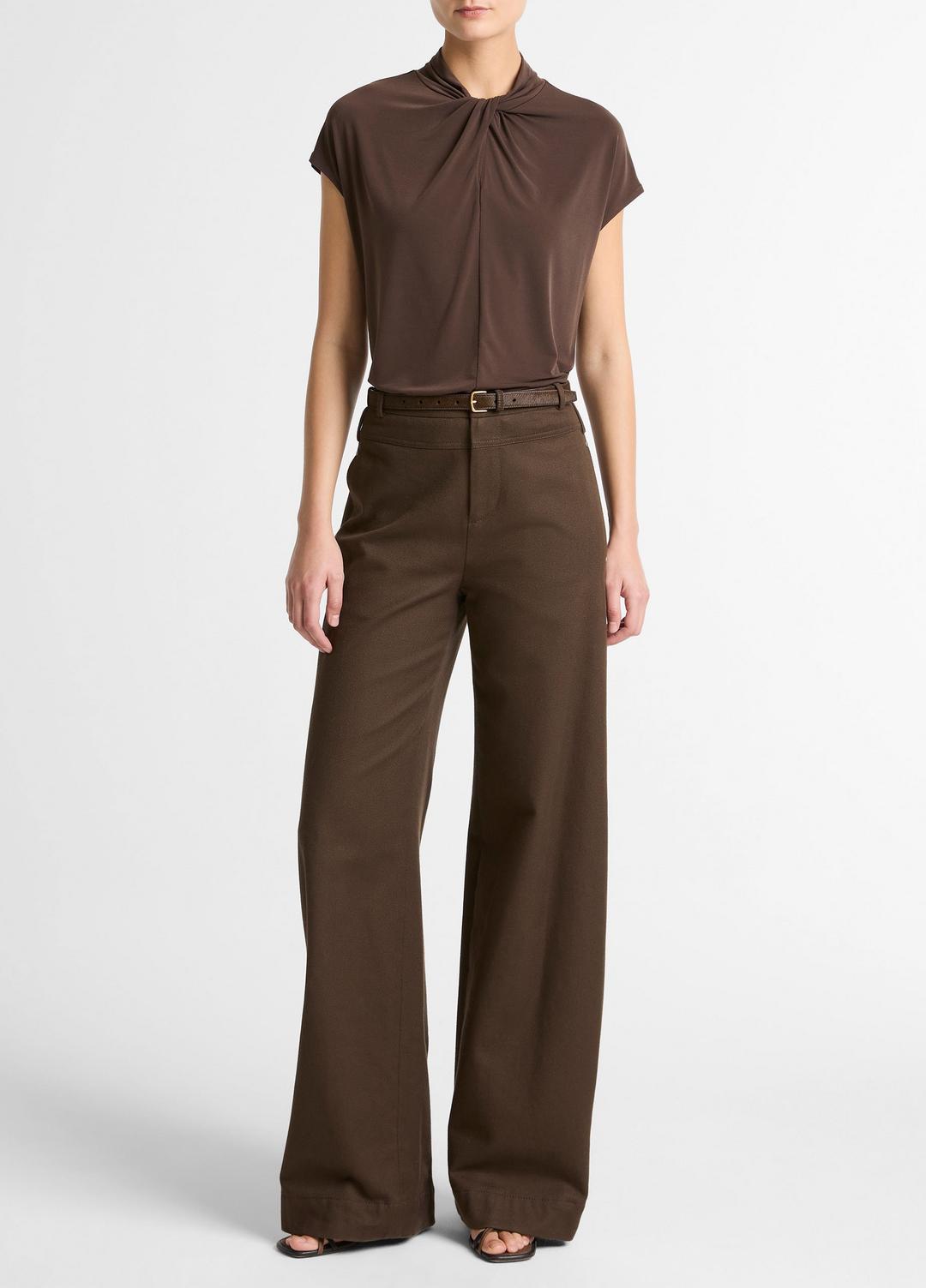 VINCE Women Twist-Neck Matte Jersey Cap-Sleeve Top in Short Sleeve