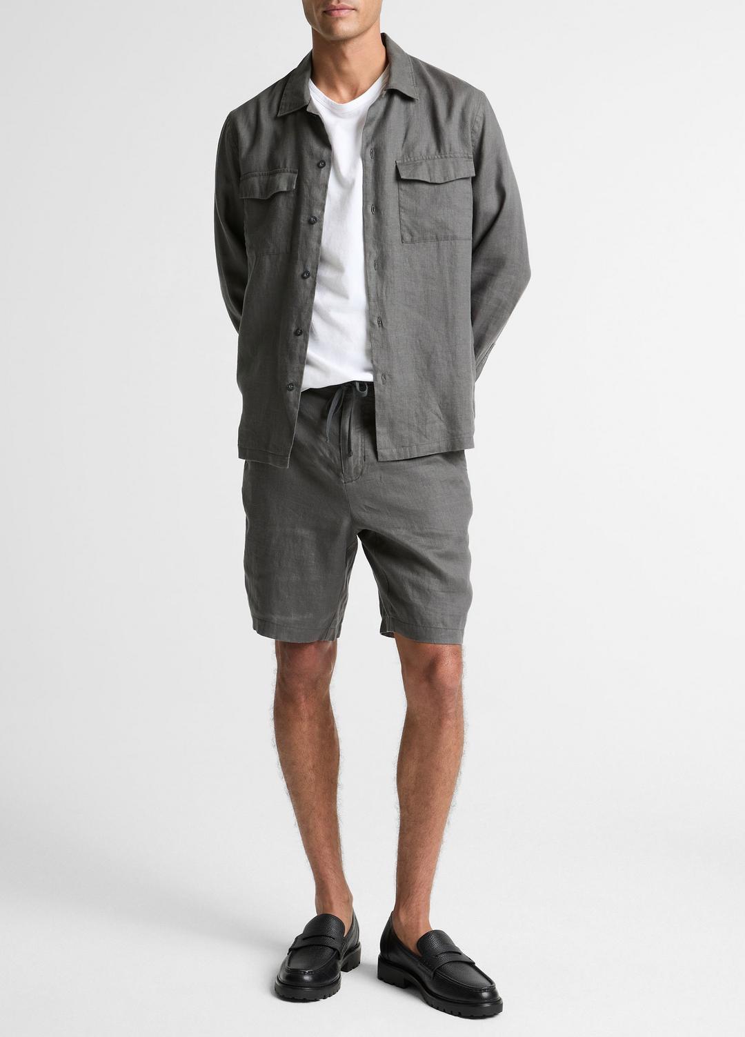 VINCE Men Linen Garage Shirt in Long Sleeve
