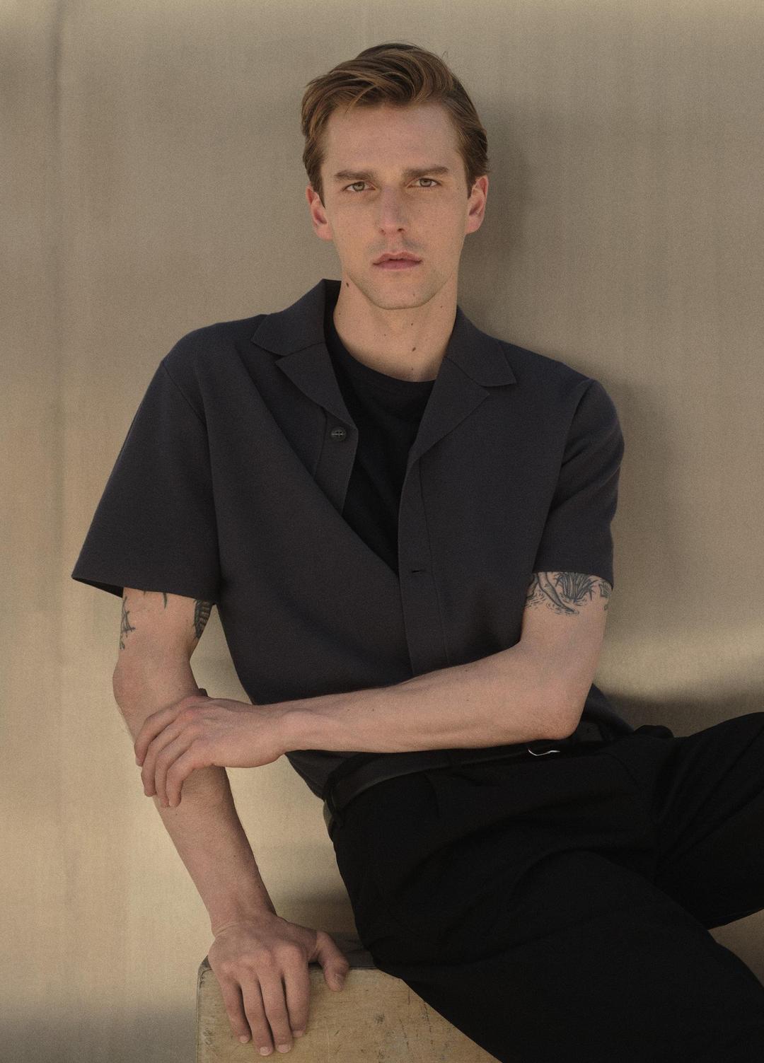 VINCE Men Merino Wool Cabana Shirt in Short Sleeve