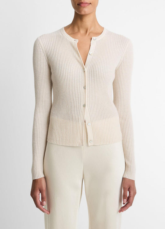VINCE Women Ribbed Cashmere-Silk Cardigan in Cardigans