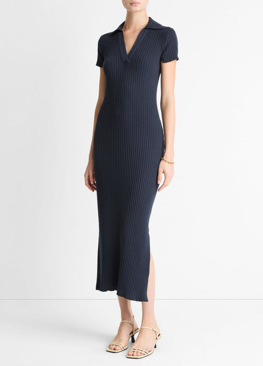VINCE Women Ribbed Cotton-Blend Polo Dress in Dresses