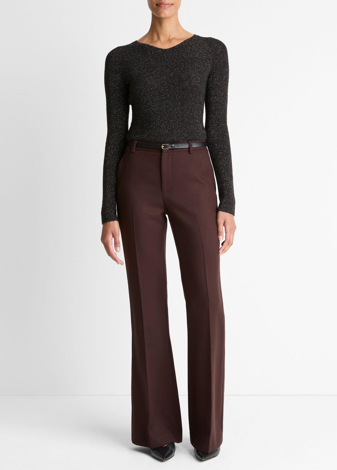 VINCE Women Metallic Ribbed High V-Neck Sweater in V-Neck