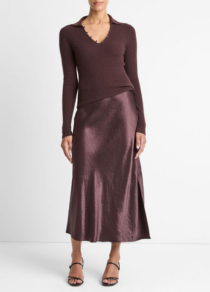 VINCE Women Ribbed Cashmere-Silk Polo Sweater in Cashmere