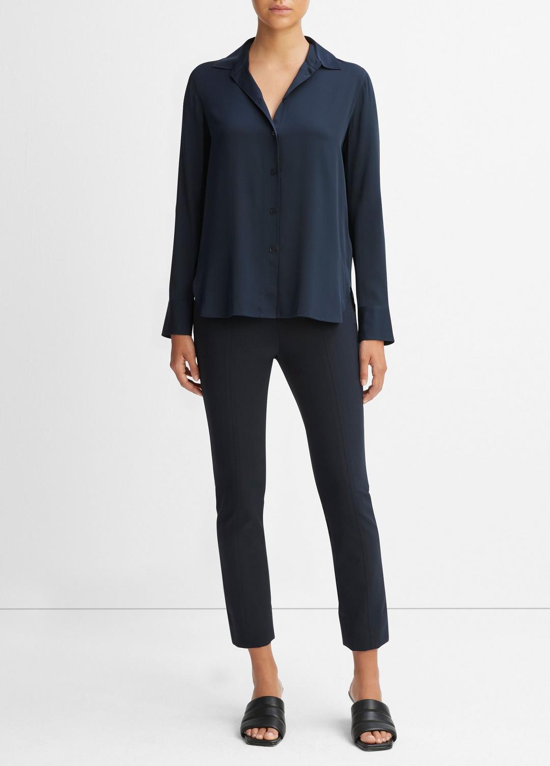 VINCE Women Slim Fitted Stretch-Silk Blouse in Long Sleeve
