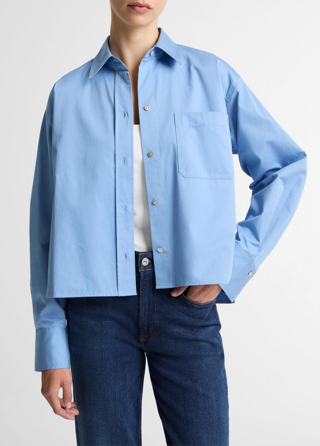 VINCE Women Cotton Cropped Button-Front Shirt  in Long Sleeve