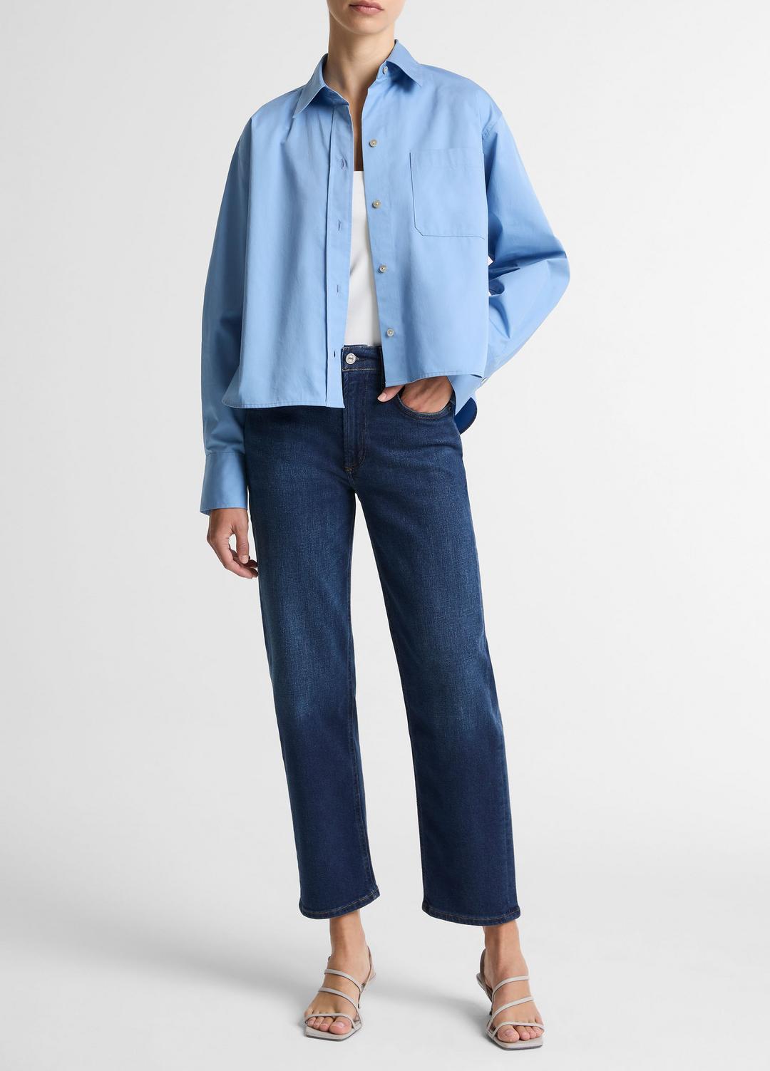 VINCE Women Cotton Cropped Button-Front Shirt  in Long Sleeve