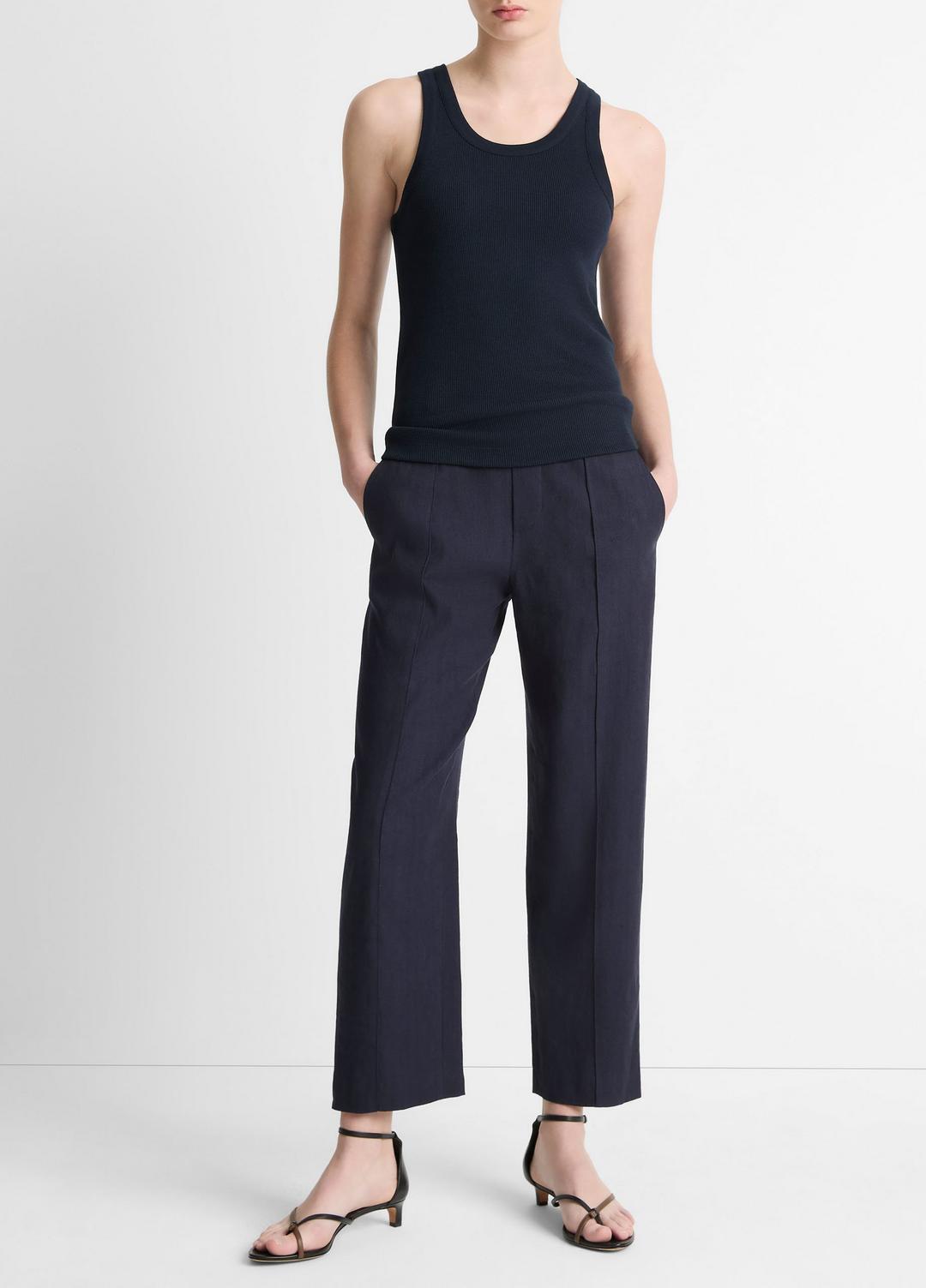 VINCE Women Grace Mid-Rise Linen-Blend Pull-On Pant in Trousers