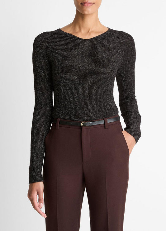 VINCE Women Metallic Ribbed High V-Neck Sweater in Vince Products Women