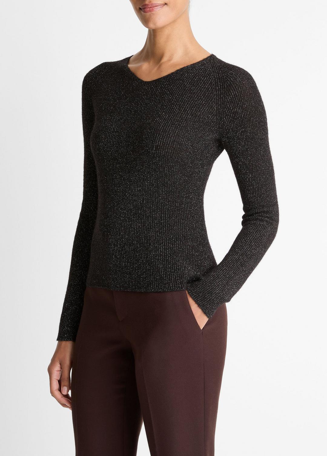 VINCE Women Metallic Ribbed High V-Neck Sweater in Vince Products Women