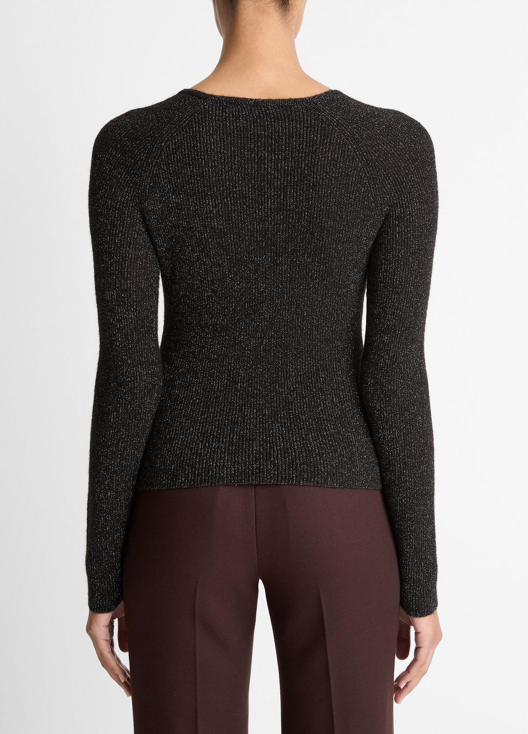 VINCE Women Metallic Ribbed High V-Neck Sweater in Vince Products Women