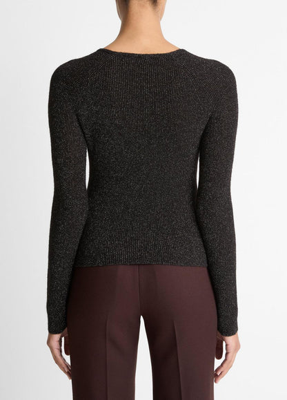VINCE Women Metallic Ribbed High V-Neck Sweater in Vince Products Women