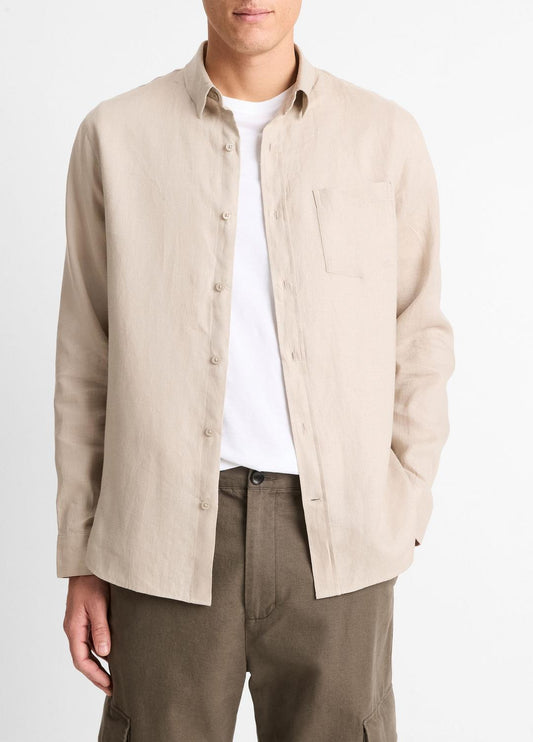 VINCE Men Linen Long-Sleeve Shirt in Long Sleeve