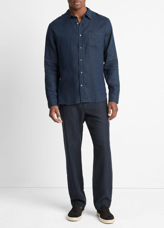 VINCE Men Linen Long-Sleeve Shirt in Long Sleeve