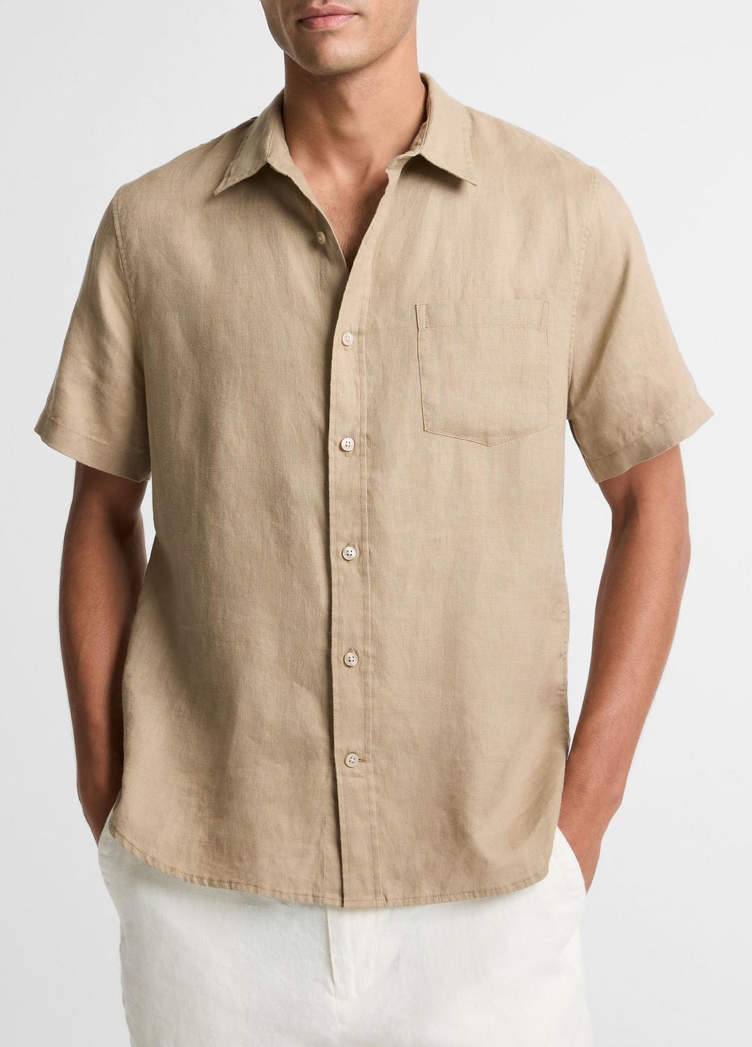 VINCE Men Linen Short-Sleeve Shirt in Long Sleeve