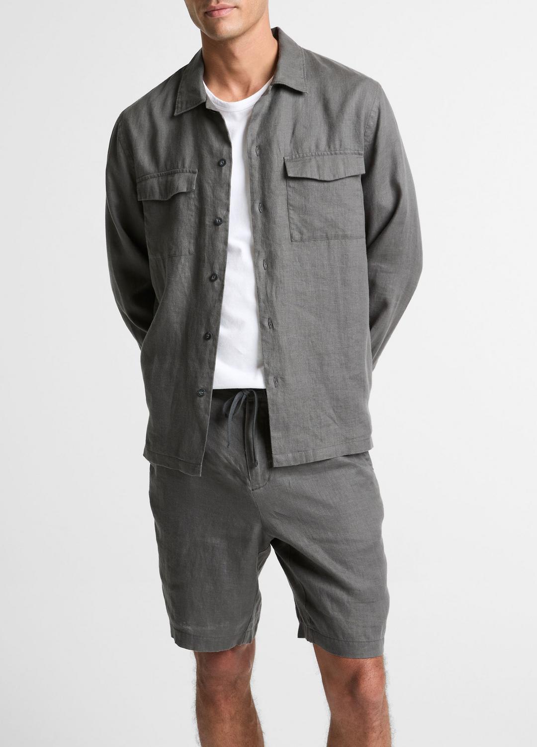 VINCE Men Linen Garage Shirt  in Long Sleeve