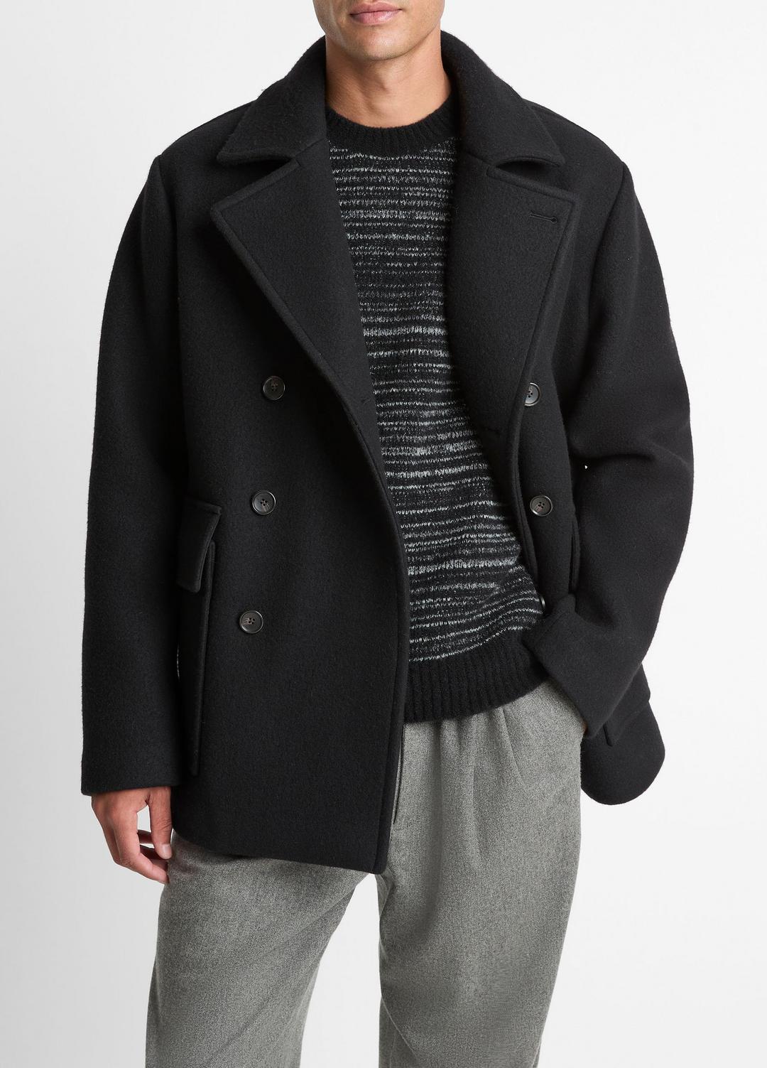 VINCE Men Italian Wool-Blend Peacoat in Coats
