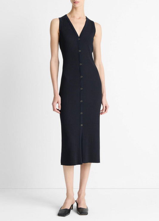 VINCE Sale Ribbed Cotton-Blend Button-Front Dress in Dresses & Skirts