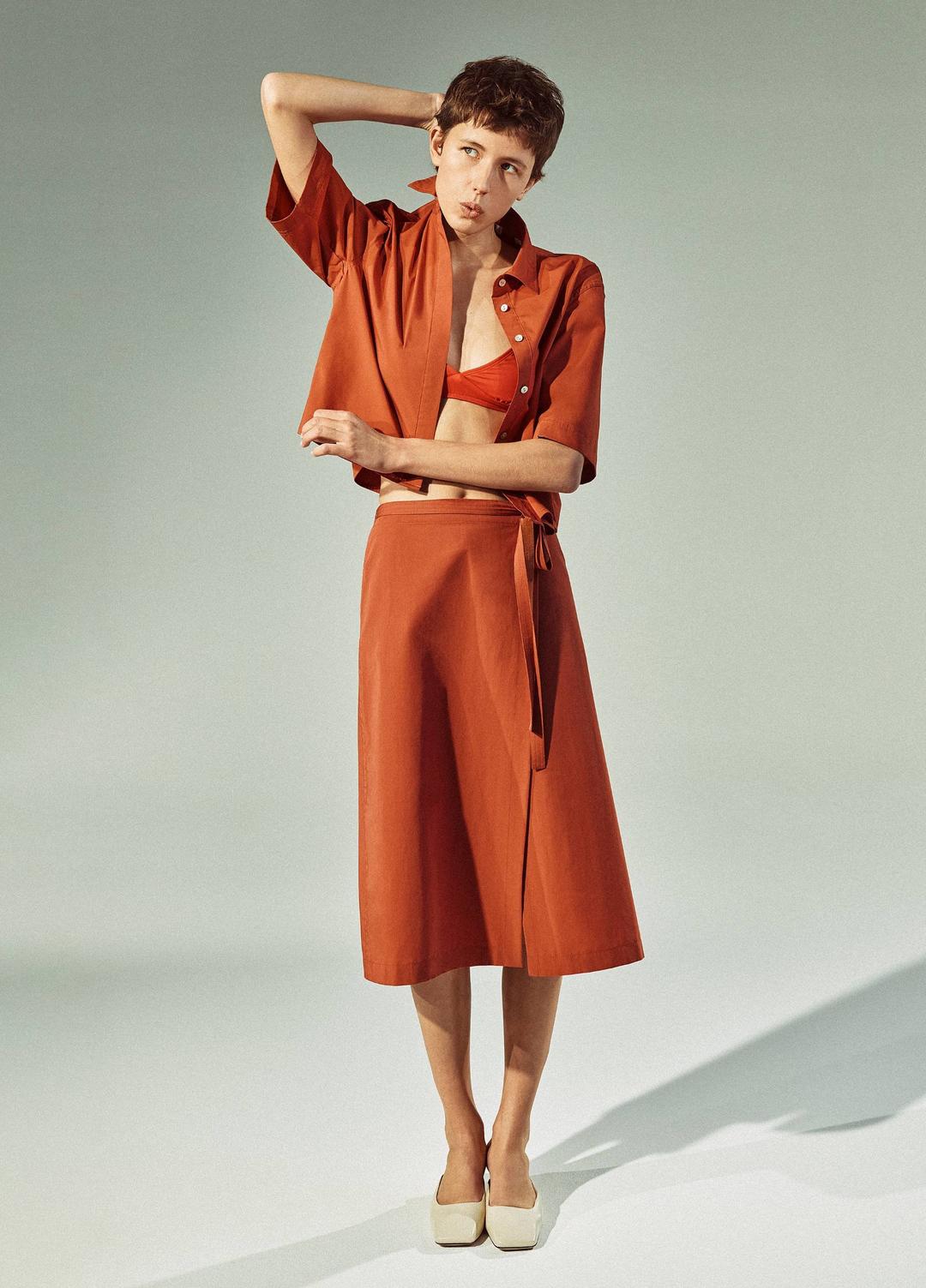 VINCE Sale Cotton-Blend Straight Wrap Skirt in Dresses & Skirts